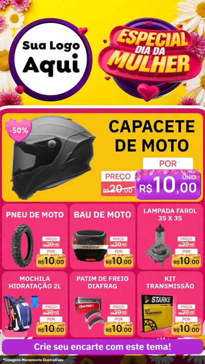 Modelo de Rede Social para Stories com o tema Especial Dia da Mulher para Moto peças