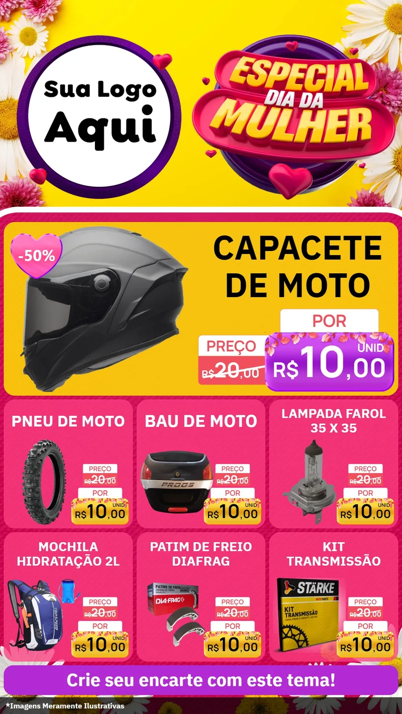 Modelo de Rede Social para Stories com o tema Especial Dia da Mulher para Moto peças