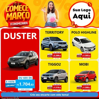 Modelo de Rede Social para Feed Facebook com o tema Comece Março Economizando para Concessionaria de Carros