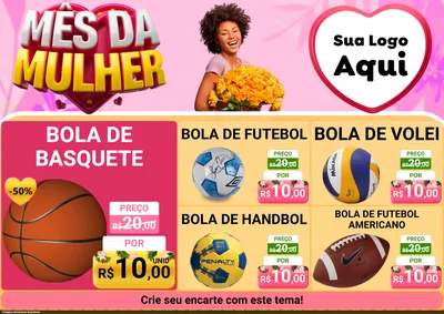 Modelo de Encarte para Encarte A4 Horizontal com o tema Mês da Mulher para Artigos Esportivos