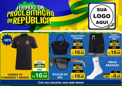 Modelo de Encarte para Encarte A4 Horizontal com o tema Feriado da Proclamação da República para Roupas e acessórios
