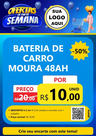 Modelo de Cartaz para Cartaz A4 Vertical com o tema Ofertas de Fim de Semana para Baterias Elétricas