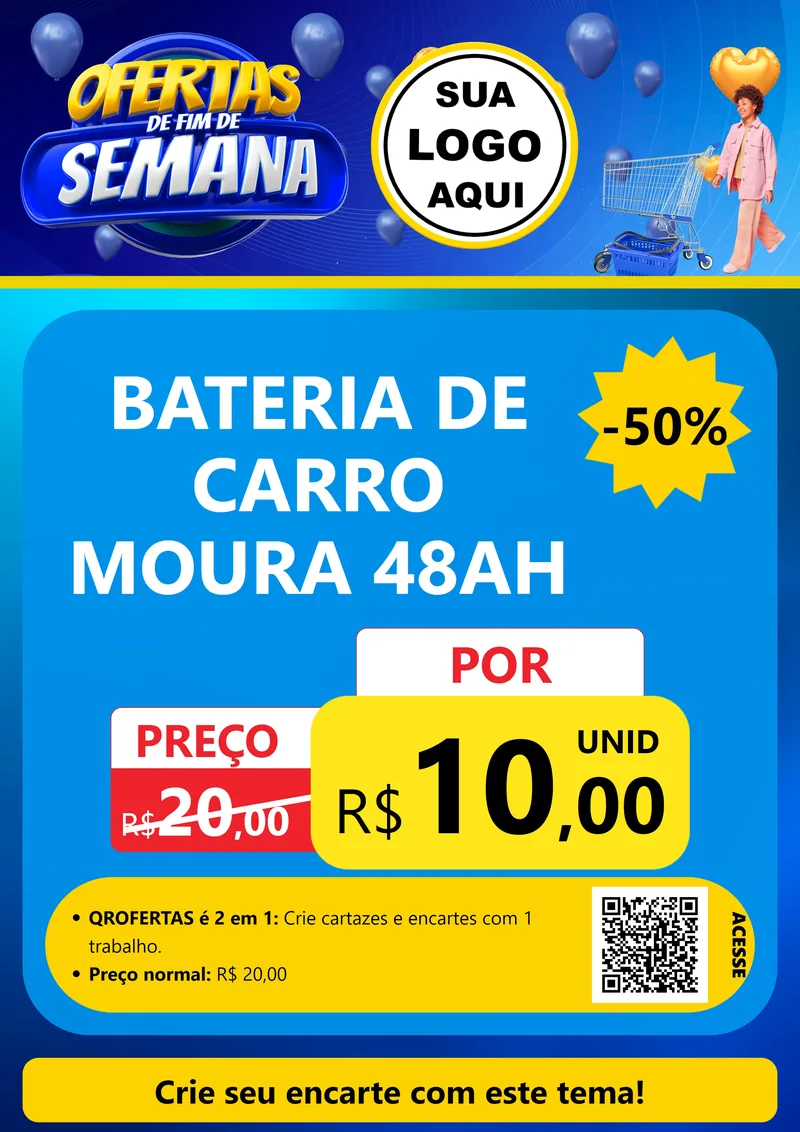 Modelo de Cartaz para Cartaz A4 Vertical com o tema Ofertas de Fim de Semana para Baterias Elétricas