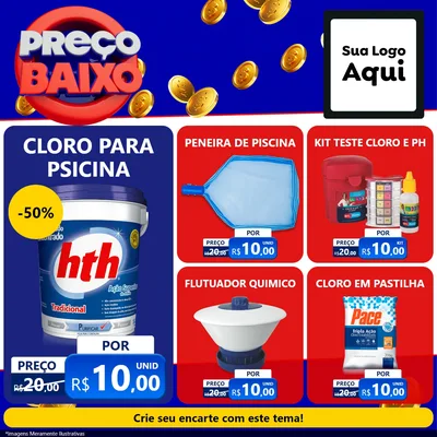Modelo de Rede Social para Feed Facebook com o tema Preço Baixo para Produtos para Piscina