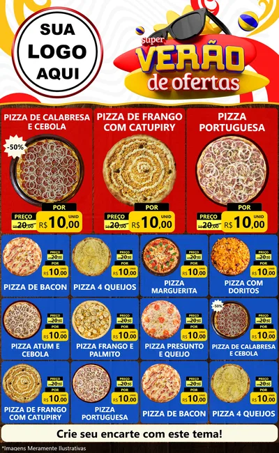Modelo de Encarte para Encarte Grande com o tema Super Verão de Ofertas para Pizzaria