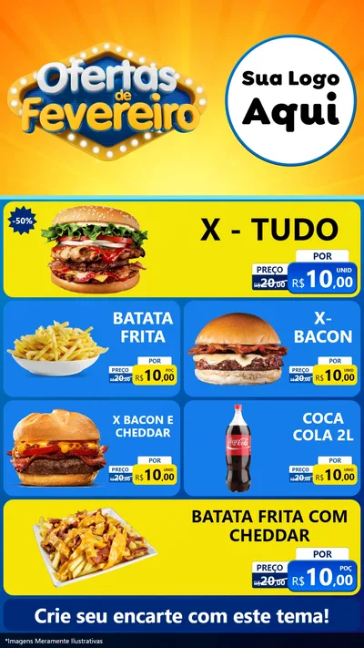 Modelo de TV para TV Vertical com o tema Ofertas de Fevereiro para Hamburgueria