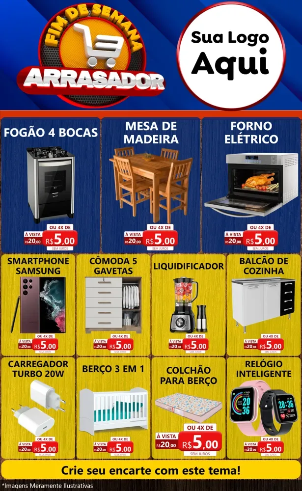 Modelo de Encarte para Encarte Grande com o tema Fim De Semana Arrasador para Móveis e Eletro