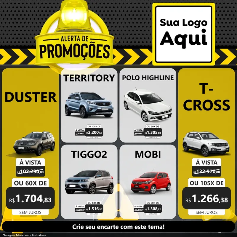 Modelo de Rede Social para Feed Facebook com o tema Alerta de Promoções para Concessionaria de Carros