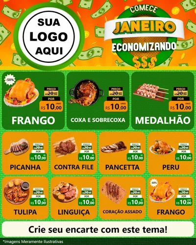 Modelo de Rede Social para Feed Instagram com o tema Comece Janeiro Economizando para Assados