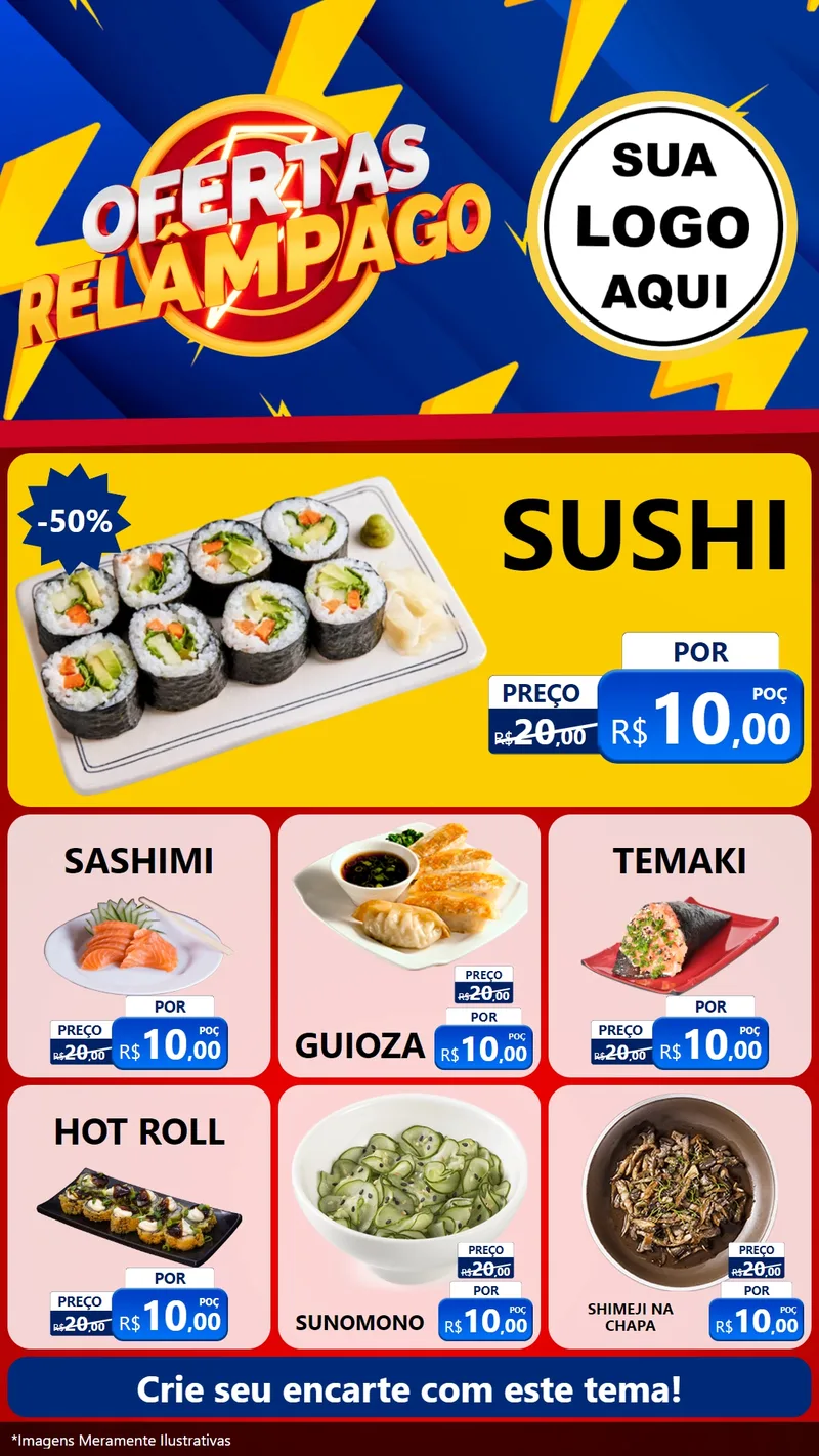 Modelo de Rede Social para Stories com o tema Ofertas Relâmpago para Comida japonesa