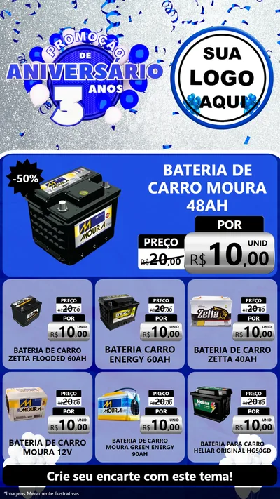 Modelo de Rede Social para Stories com o tema Promoção de Aniversário - 3 Anos para Baterias Elétricas