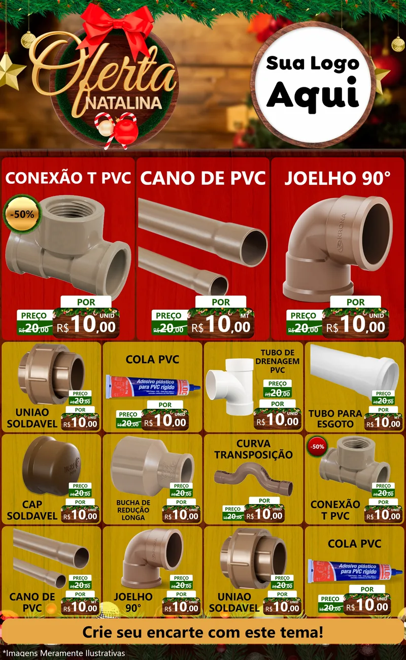 Modelo de Encarte para Encarte Grande com o tema Ofertas Natalina para Tubos e conexões