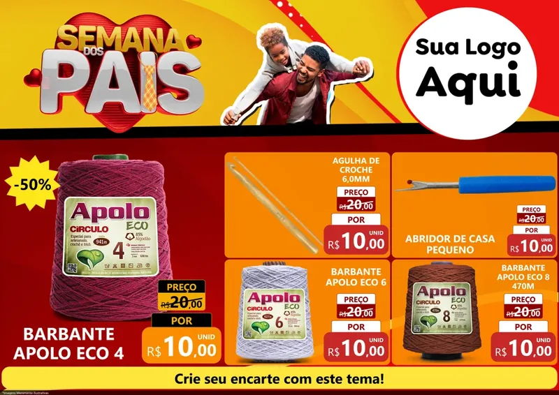 Modelo de Encarte para Encarte A4 Horizontal com o tema Semana Dos Pais para Armarinho e Aviamentos