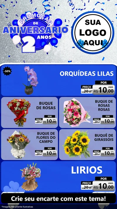 Modelo de TV para TV Vertical com o tema Promoção de Aniversário - 2 Anos para Floricultura e jardim