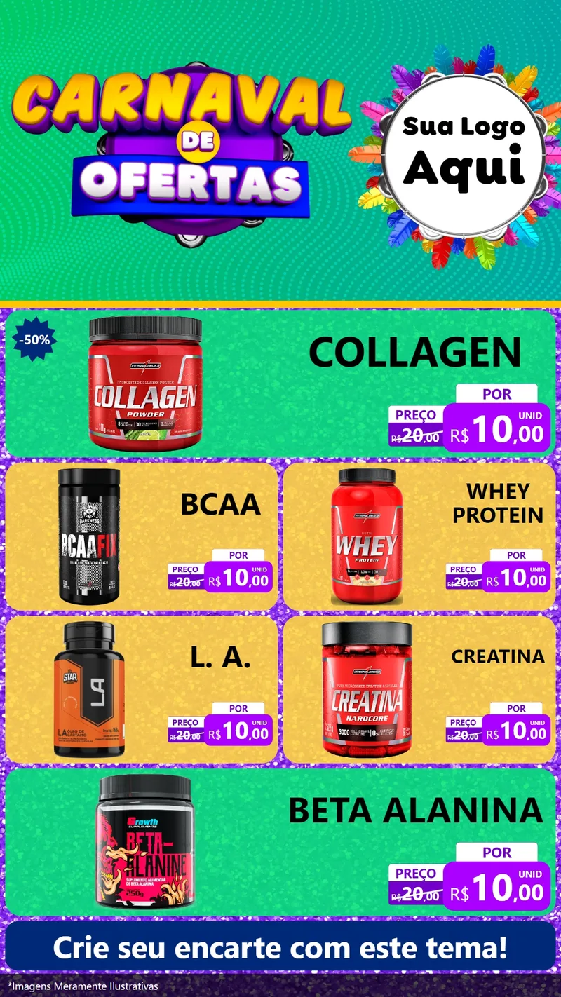 Modelo de TV para TV Vertical com o tema Carnaval de Ofertas para Suplementos alimentares