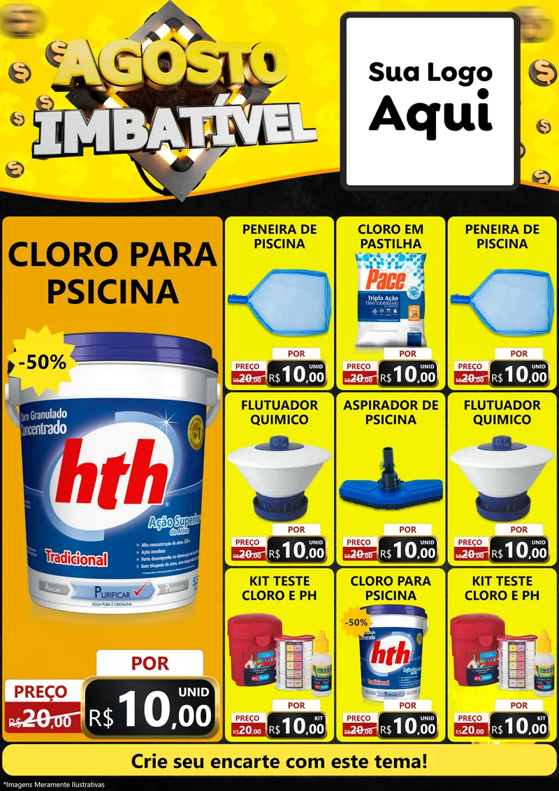 Modelo de Encarte para Encarte A4 Vertical com o tema Agosto Imbatível para Produtos para Piscina