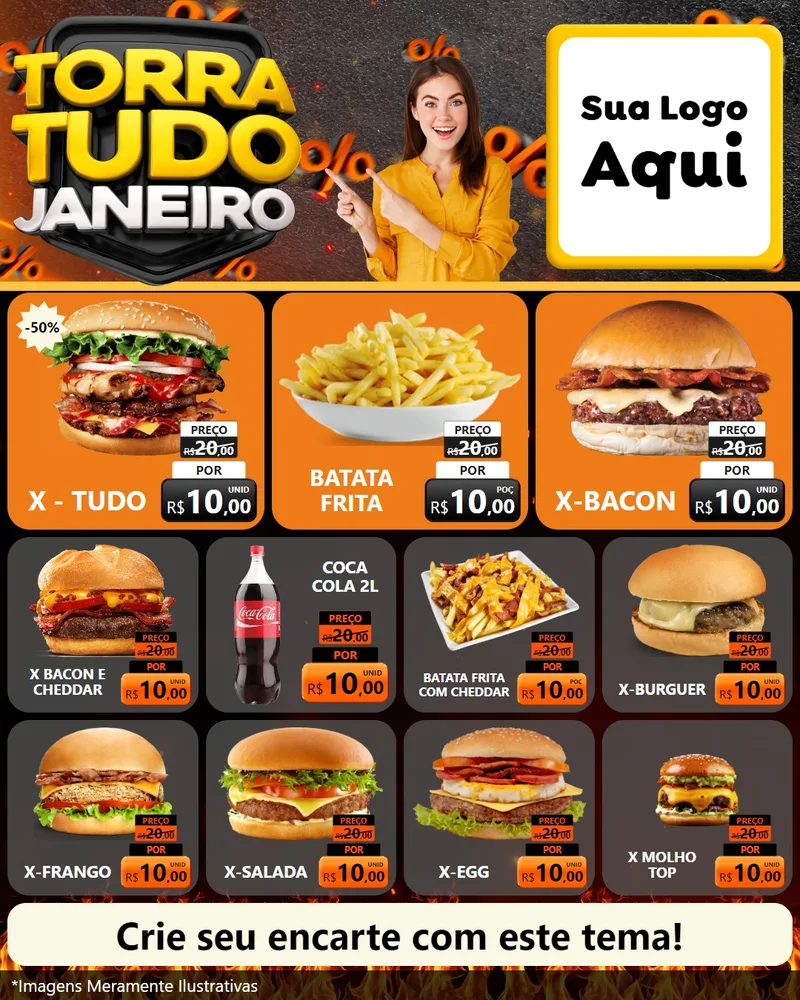 Modelo de Rede Social para Feed Instagram com o tema Torra Tudo Janeiro para Hamburgueria
