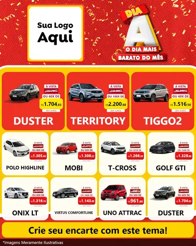 Modelo de Rede Social para Feed Instagram com o tema Dia A o Dia Mais Barato do Mês para Concessionaria de Carros