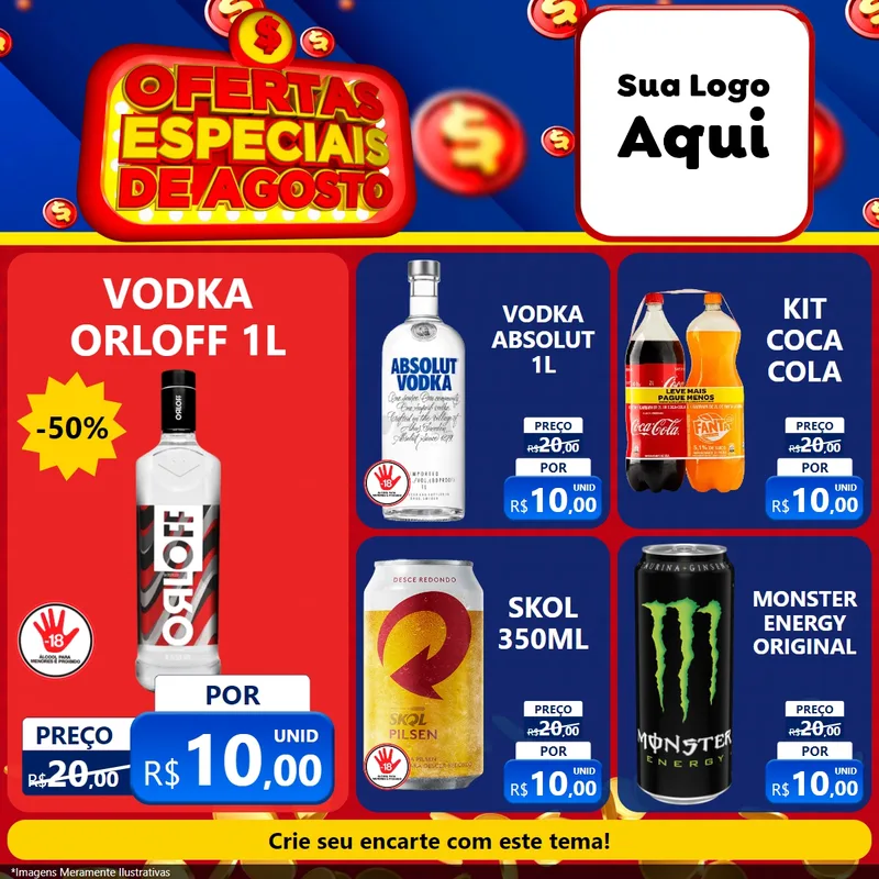Modelo de Rede Social para Feed Facebook com o tema Ofertas Especiais de Agosto para Distribuidora de bebidas
