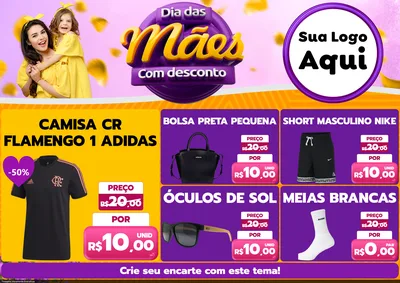 Modelo de Encarte para Encarte A4 Horizontal com o tema Dia das Mães com Desconto para Roupas e acessórios