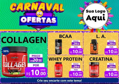 Modelo de Encarte para Encarte A4 Horizontal com o tema Carnaval de Ofertas para Suplementos alimentares