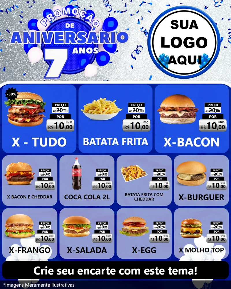 Modelo de Rede Social para Feed Instagram com o tema Promoção de Aniversário - 7 Anos para Hamburgueria