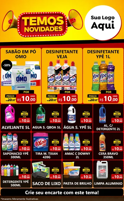 Modelo de Encarte para Encarte Grande com o tema Temos Novidades para Produtos de Limpeza