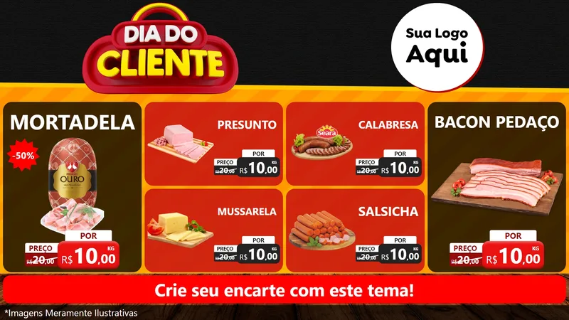 Modelo de TV para TV Horizontal com o tema Dia do Cliente para Frios e Laticínios