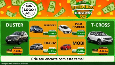 Modelo de TV para TV Horizontal com o tema Comece Setembro Economizando para Concessionaria de Carros