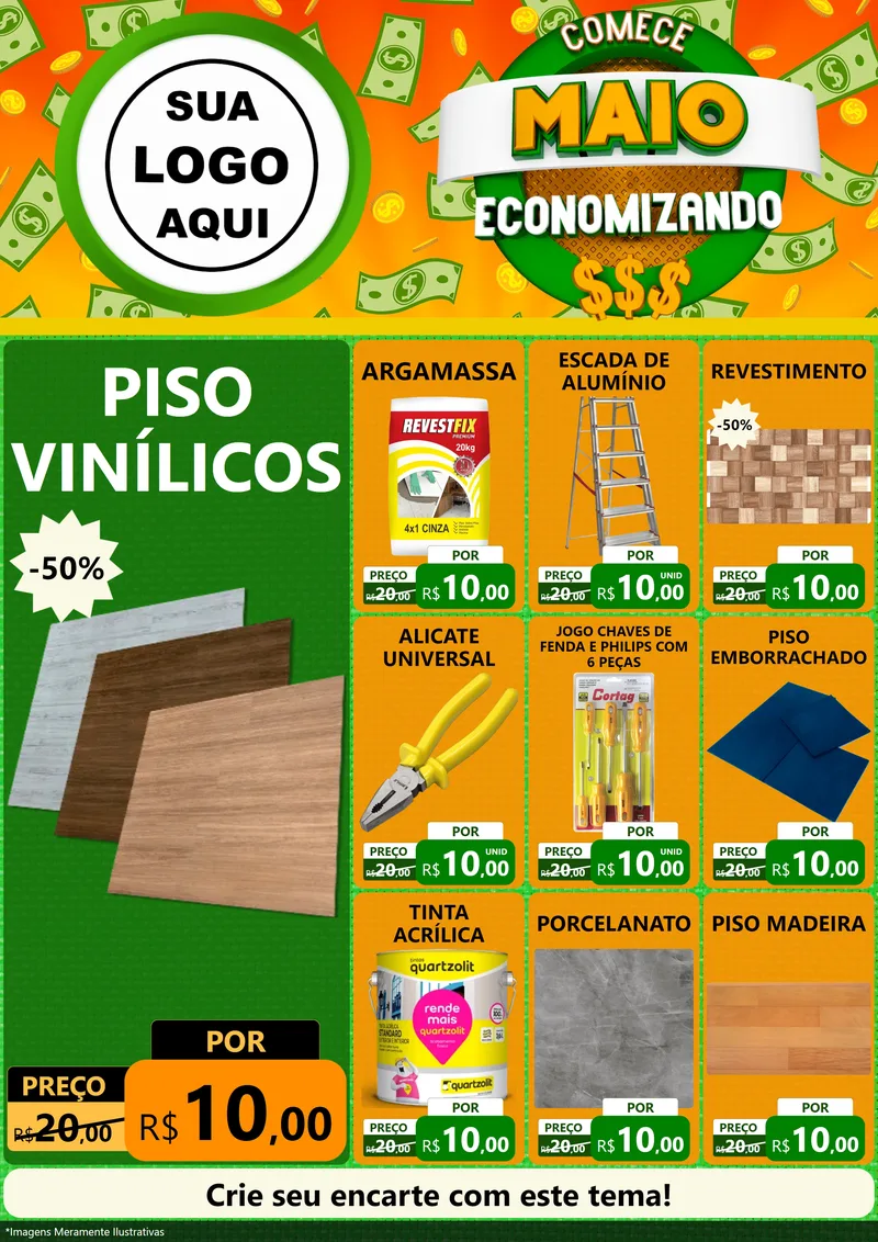Modelo de Encarte para Encarte A4 Vertical com o tema Comece Maio Economizando para Material para Construção