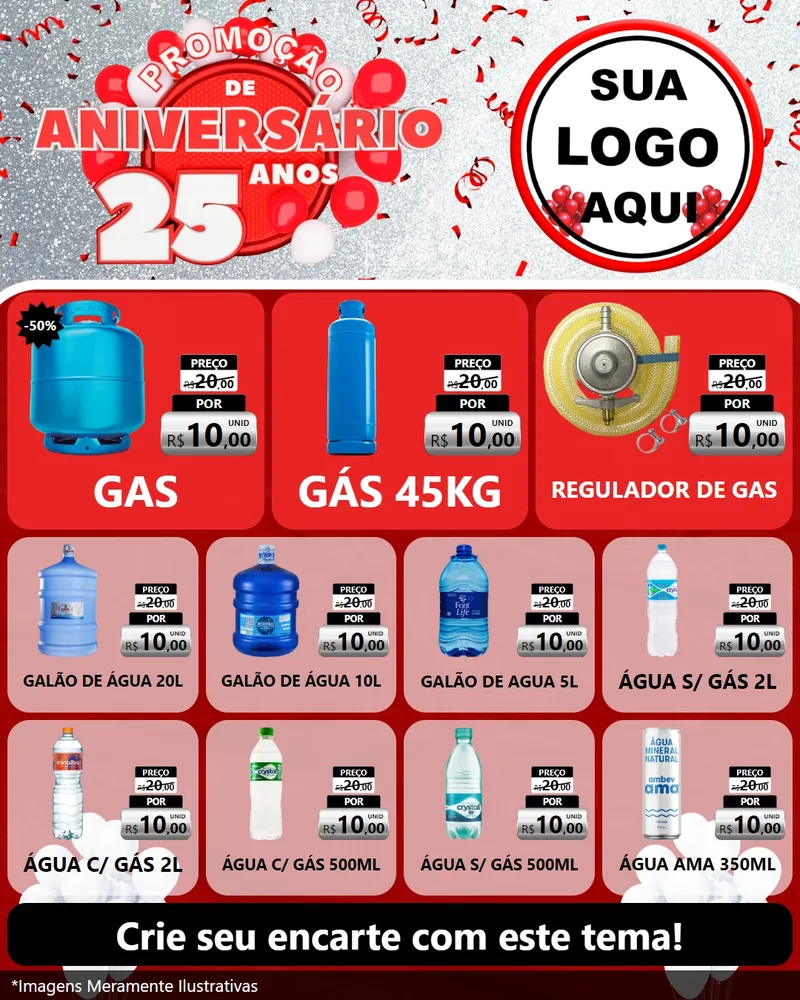 Modelo de Rede Social para Feed Instagram com o tema Promoção de Aniversário - 25Anos para Água e gás