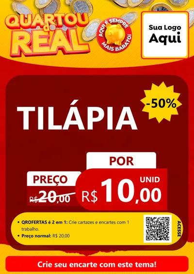 Modelo de Cartaz para Cartaz A4 Vertical com o tema Quartou do Real para Peixaria