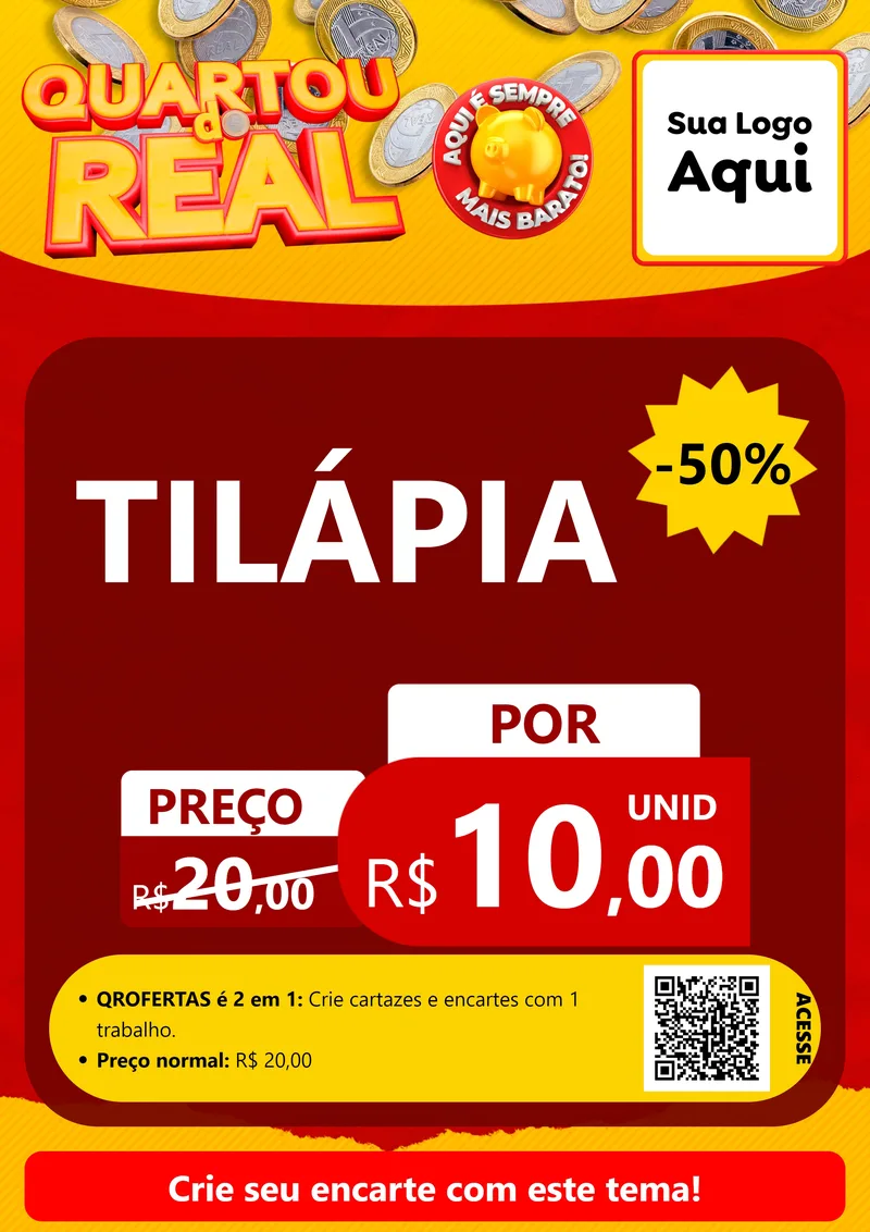 Modelo de Cartaz para Cartaz A4 Vertical com o tema Quartou do Real para Peixaria