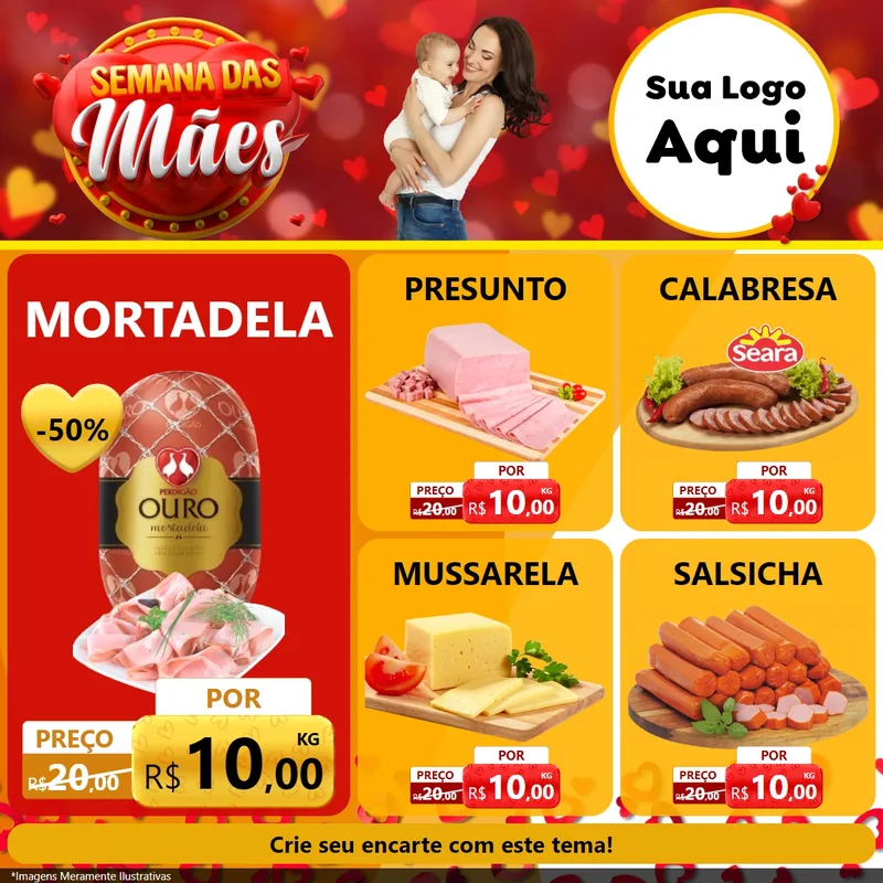 Modelo de Rede Social para Feed Facebook com o tema Semana das Mães para Frios e Laticínios