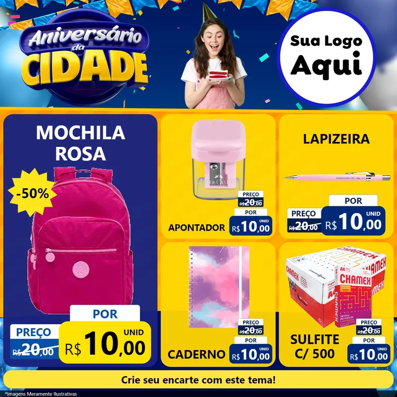 Modelo de Rede Social para Feed Facebook com o tema Aniversário da Cidade para Papelaria