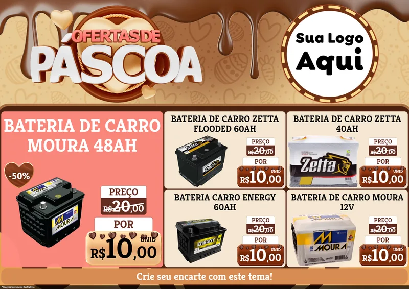 Modelo de Encarte para Encarte A4 Horizontal com o tema Ofertas de Páscoa para Baterias Elétricas