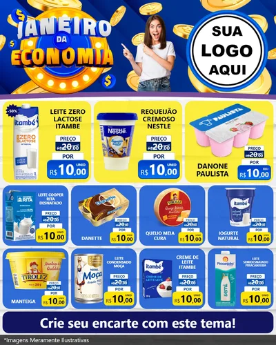 Modelo de Rede Social para Feed Instagram com o tema Janeiro da Economia para Frios e Laticínios