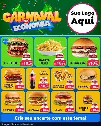 Modelo de Rede Social para Feed Instagram com o tema Carnaval da Economia para Hamburgueria