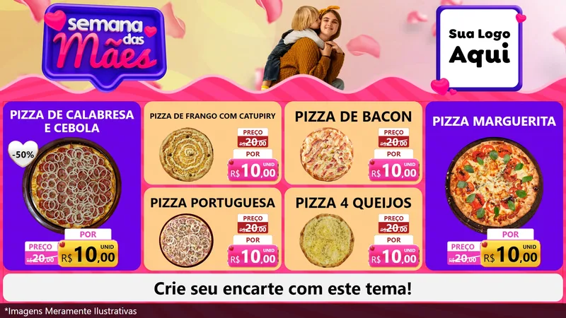 Modelo de TV para TV Horizontal com o tema Semana das Mães para Pizzaria