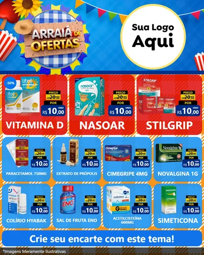 Modelo de Rede Social para Feed Instagram com o tema Arraiá de Ofertas para Farmácia