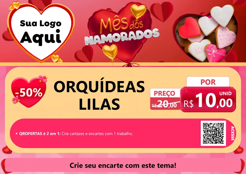 Modelo de Cartaz para Cartaz A4 Horizontal com o tema Mês dos Namorados para Floricultura e jardim