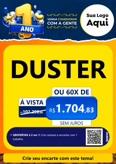 Modelo de Cartaz para Cartaz A4 Vertical com o tema Um Ano de Aniversário para Concessionaria de Carros