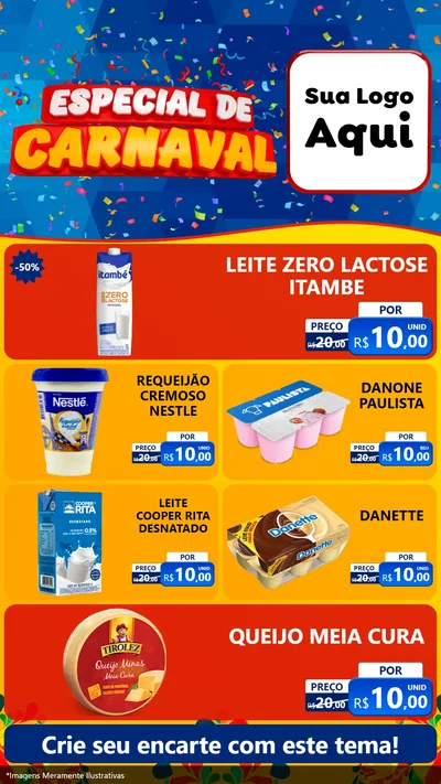 Modelo de TV para TV Vertical com o tema Especial de Carnaval para Frios e Laticínios