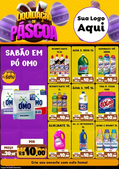 Modelo de Encarte para Encarte A4 Vertical com o tema Liquidação de Páscoa para Produtos de Limpeza