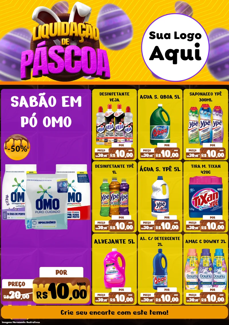 Modelo de Encarte para Encarte A4 Vertical com o tema Liquidação de Páscoa para Produtos de Limpeza