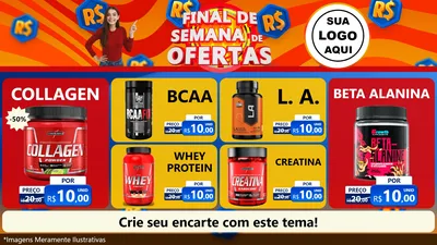 Modelo de TV para TV Horizontal com o tema Final de Semana de Ofertas para Suplementos alimentares
