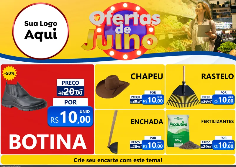 Modelo de Encarte para Encarte A4 Horizontal com o tema Ofertas de Julho para Agropecuária