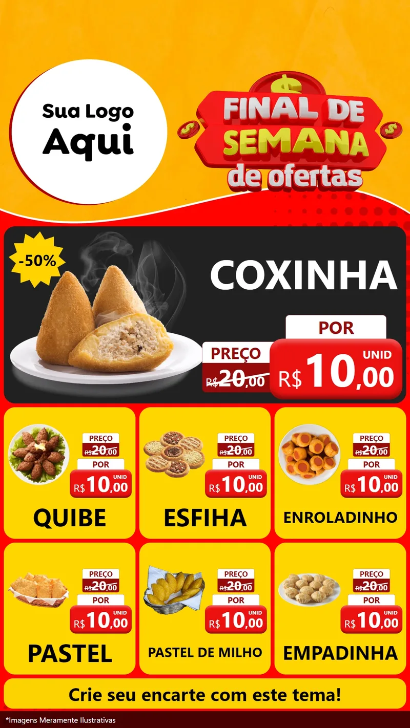 Modelo de Rede Social para Stories com o tema Final de Semana de Ofertas para Salgadaria