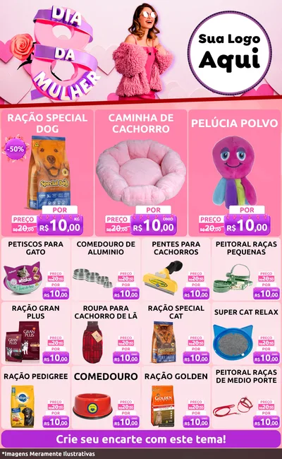 Modelo de Encarte para Encarte Grande com o tema Dia da Mulher para Pet Shop