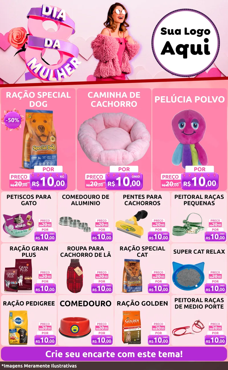Modelo de Encarte para Encarte Grande com o tema Dia da Mulher para Pet Shop